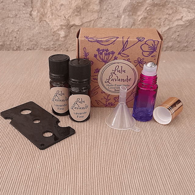 Roll-On Huile Essentielle de Lavande 5ml avec une recharge de 5 ml.